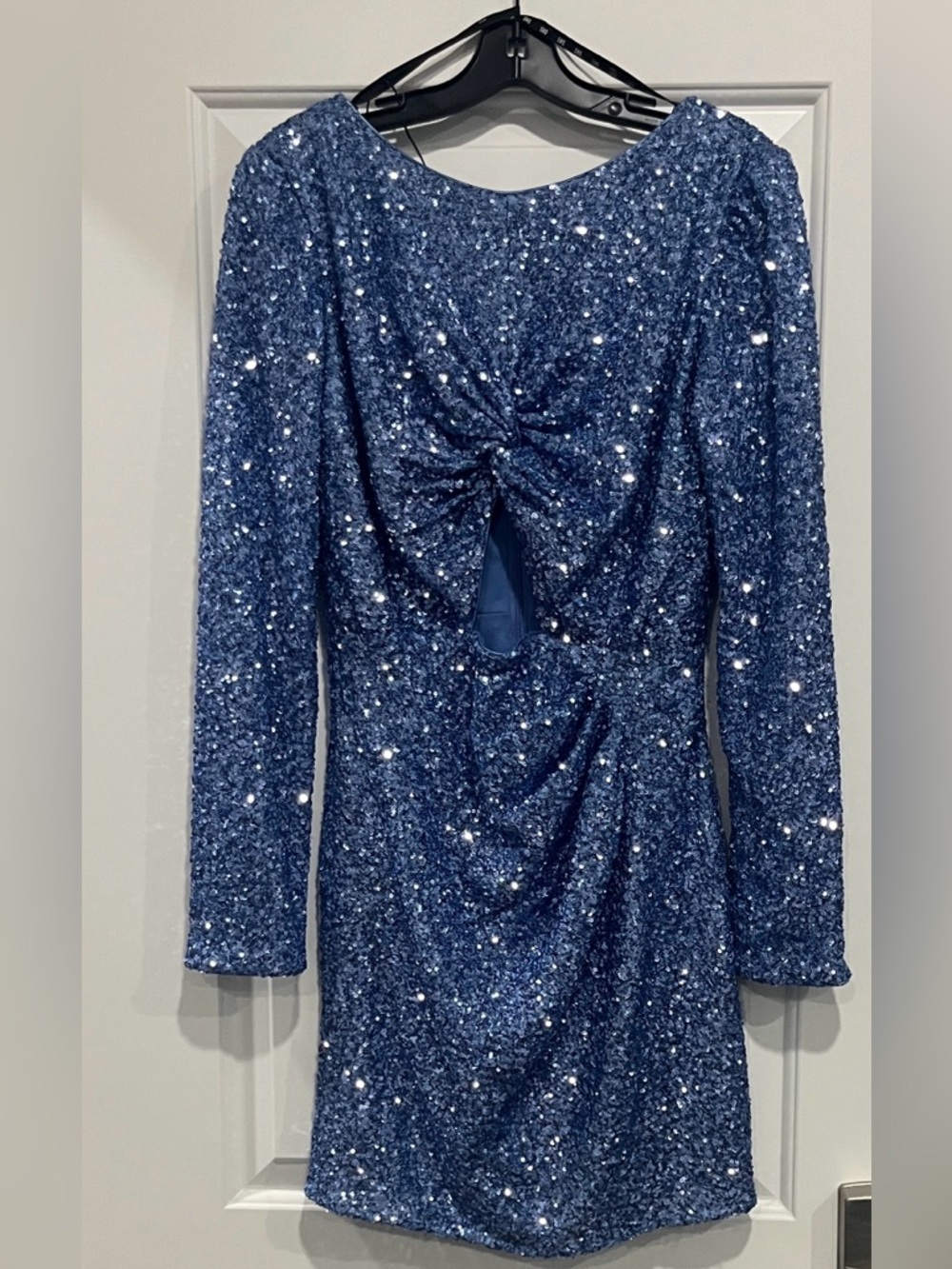 Sparkling Navy Sequin Long-Sleeve Mini Dress